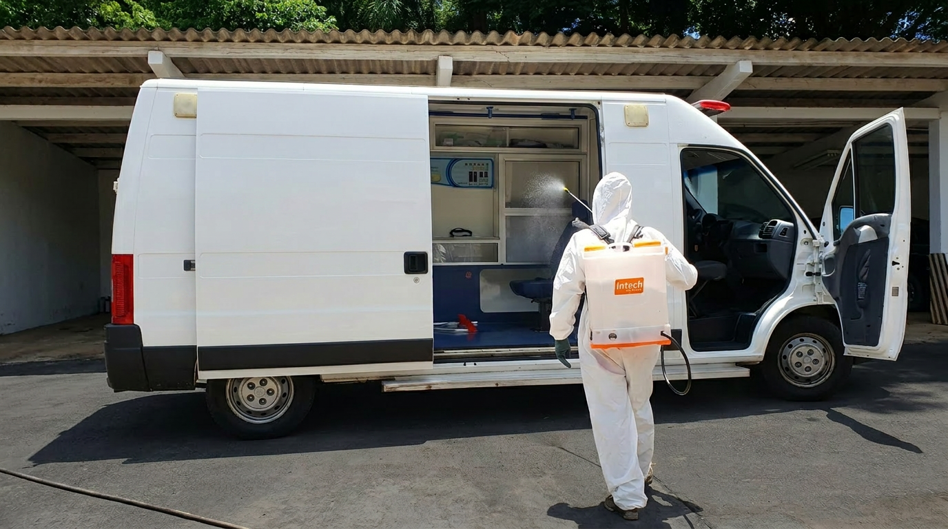 Técnico da Liderança SP com EPI completo durante atendimento de saneamento ambiental